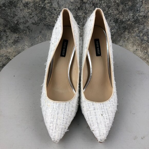 Nine West Women's 10.5M Tatiana White Silver Tweed Pointed Toe High Heel Pumps - Picture 3 of 13